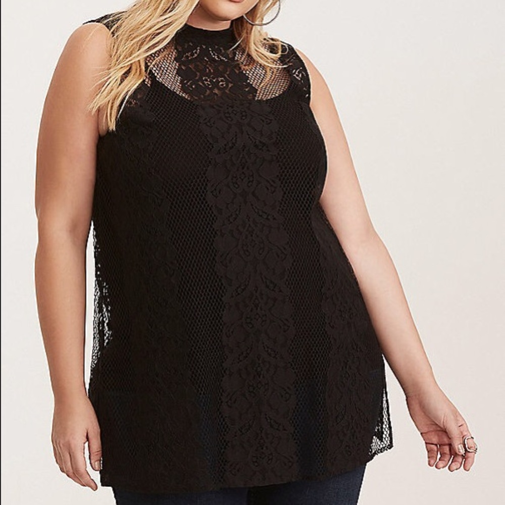 Torrid Lace Mock Neck Slit Side Tank Top